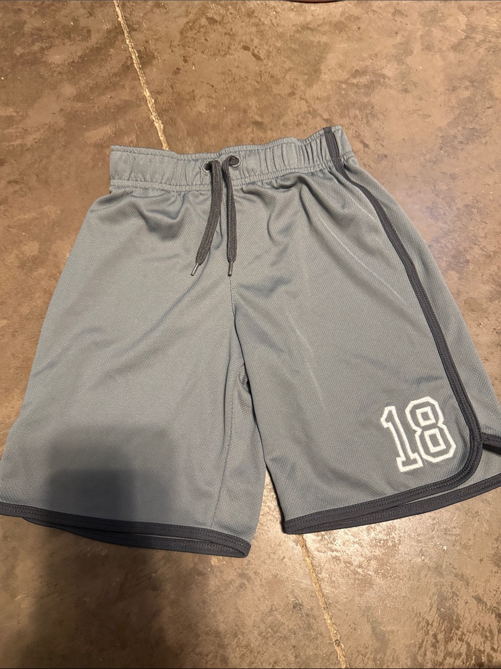 OshKosh B'gosh Light Gray Athletic Mesh Shorts with Dark Trim and '18'